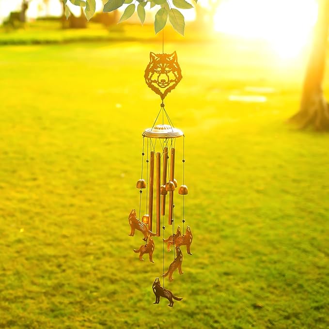 Wolf Wind Chimes for Outside,Wolf Gifts for Men Women/Memorial Gift/House Warming Gift/Birthday Gifts Metal windchimes Outdoors/Indoors,Garden Decor,Patio,Home,Porch,Yard Decorations