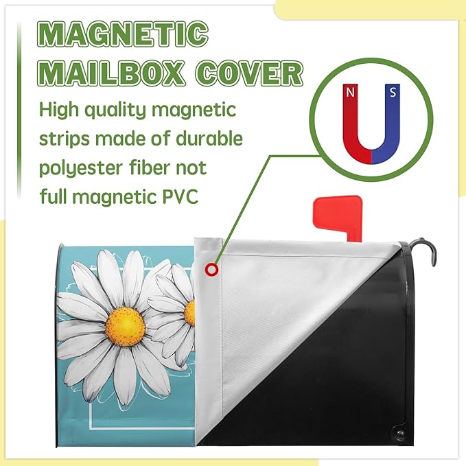 Spring Floral Daisy Mailbox Cover Magnetic Standard Size 21x18 in Floral Butterfly Post Letter Box Cover Decorations for Outside Garden Yard Blue