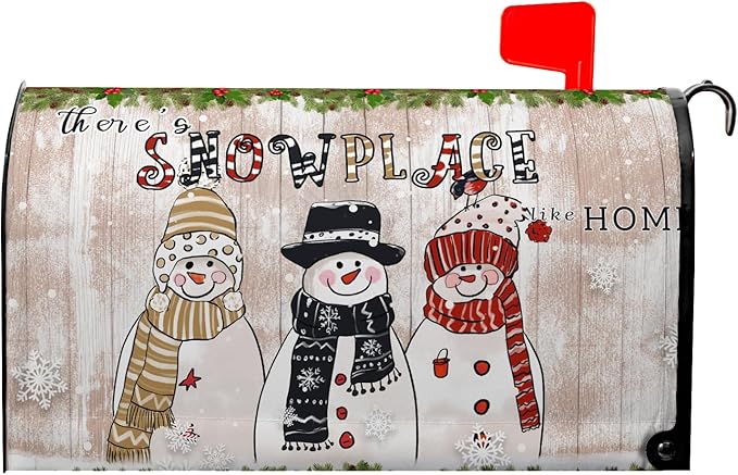 There’s Snow Place Magnetic Mailbox Cover Winter Snowman Mailbox Covers Standard Size 21x18 inch Snowflake Post Letter Box Cover Home Decor Outdoor Yard Decoration for Garden
