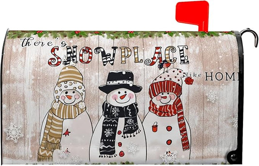 There’s Snow Place Magnetic Mailbox Cover Winter Snowman Mailbox Covers Standard Size 21x18 inch Snowflake Post Letter Box Cover Home Decor Outdoor Yard Decoration for Garden