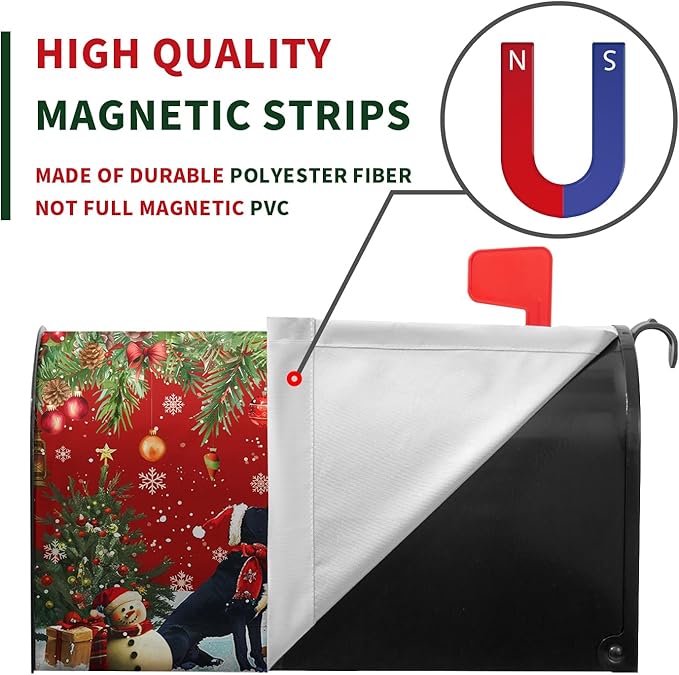 Christmas Retriever Dog Tree Magnetic Mailbox Cover Standard Size 21X18 Winter Covers Snowman Red Green Xmas Holiday Mailbox Letter Box Wraps Covers for Outside Garden Yard Outdoor Decorations