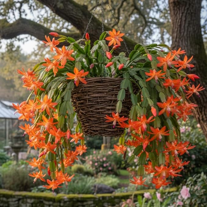 2 Orange Christmas Cactus Plants, Thanksgiving Cactus 3-6 Inch Tall, Winter Succulents Flowers Container Hanging Basket Indoor Outdoor Planting