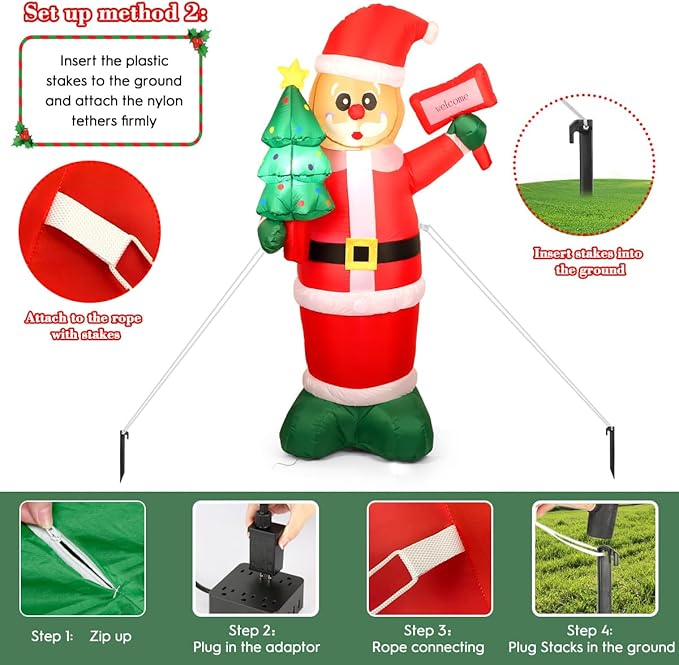 6Ft Christmas Inflatables Santa Gingerbread with LED Lights & Gift Box, Giant Christmas Inflatables Yard Decorations, Xmas Blow Up Santa Claus, Indoor/Outdoor Christmas Decor for Holiday Patio Garden