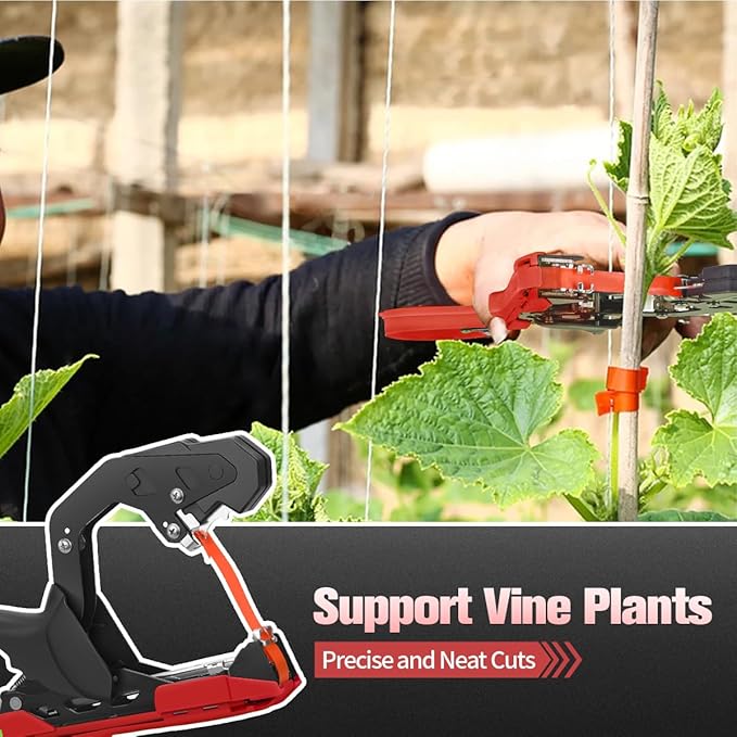 Professional Plant Tying Machine to Bind Tomatoes and Grapes Effortless Garden Tape Tool for Gardeners Farmers, Including Spare SK5 Blade, Garden Tapes and Staples, Red/Black