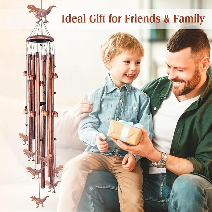 Extra Large Dinosaur Wind Chimes Outdoor Dinosaur Gifts for Women Men Mom Gardening Birthday Gifts Metal Memorial WindChimes for Outside/Indoors, Lawn, Patio, Yard Art, Garden Decor, Yard Decoration