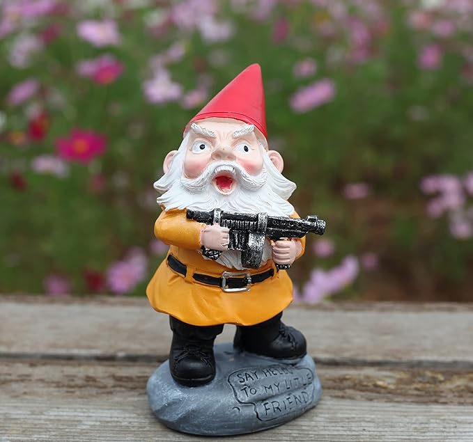 Funny Garden Gnome with Gun Military Gnome Fighting Outdoor Indoor Lawn Statue Patio Porch Decoration