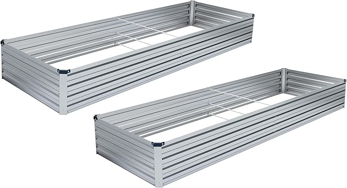MGNO 2pcs 8x2x1FT Galvanized Raised Garden Bed-Outdoor Planter Box for Vegetables-Metal Garden Bed,Rectangle Planting Box for Herb,Flower