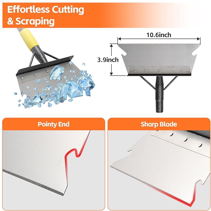Ice Scraper Long Handle - Snow Removal Tool,Multifunctional Garden Cleaning Flat Shovel, Heavy Duty Floor Scraper Metal Sharp Blade for Lawn Edging,Sidewalk Weeding,Driveway Steps Snow Shovel 88"