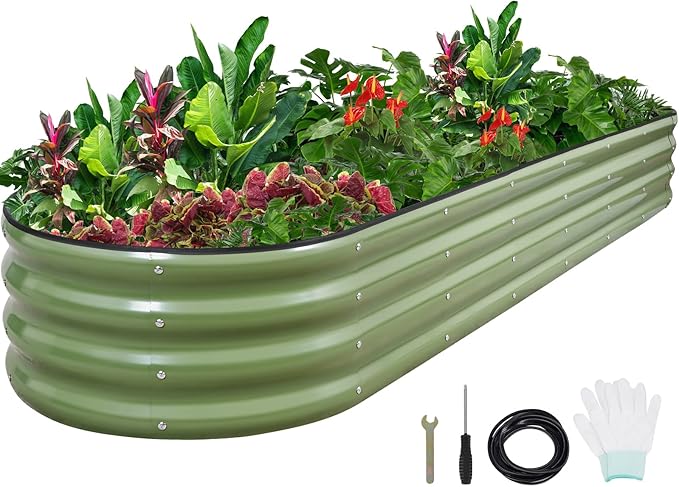 1MORE Galvanized Raised Garden Bed- Planter Garden Boxes Outdoor, Raised Beds for Gardening,Metal Garden Bed Kit for Vegetables Flower, Planter Raised Beds.8x2x1ft Green-1pcs