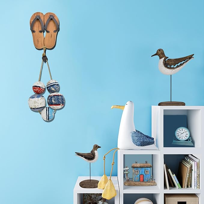 Aecipl Wooden Sea Bird Statue Seagull On Stand Decor Nautical Coastal Birds Sculpture Indoor Outdoor Animal Figurine Beach Themed Decoration Rustic Home Art for Bedroom Garden (C)