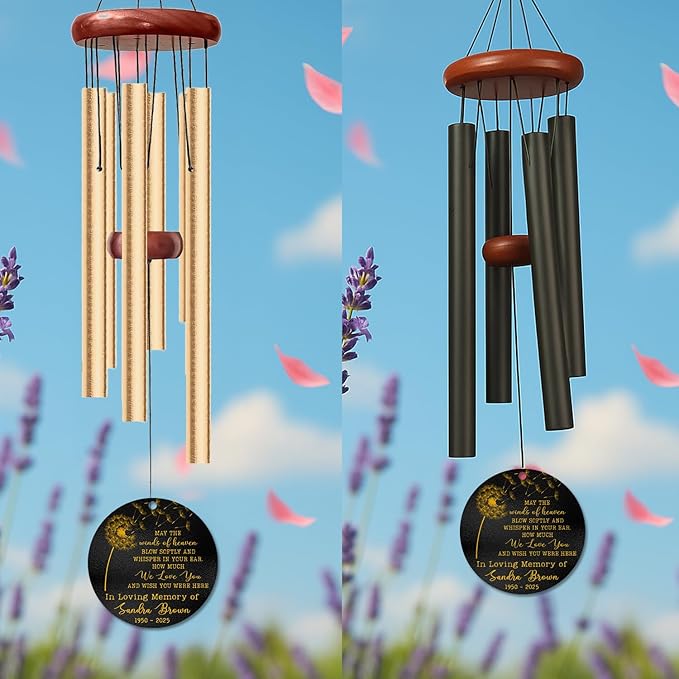 Personalized Wish Seed Memorial Wind Chime – Custom Engraved Name & Years – “Soft Winds from Heaven” Sympathy Gift for Loss of Loved One – Outdoor Memorial Windchime for Peaceful Remembrance