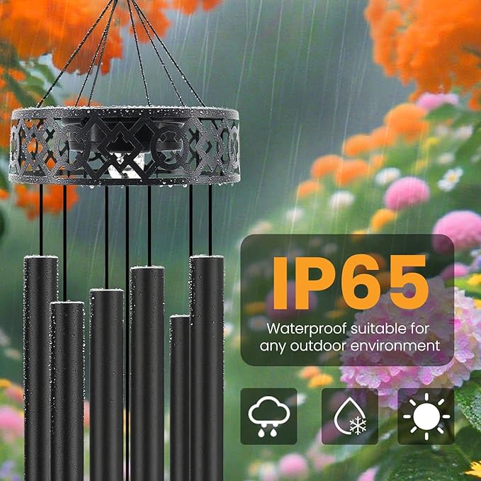 42" Deep Tone Wind Chimes for Outside Clearance, Solar Large Metal Windchimes for Loss of Loved One, Memorial Heavy Duty Chimes Outdoor for Garden,Sympathy Gifts，Black