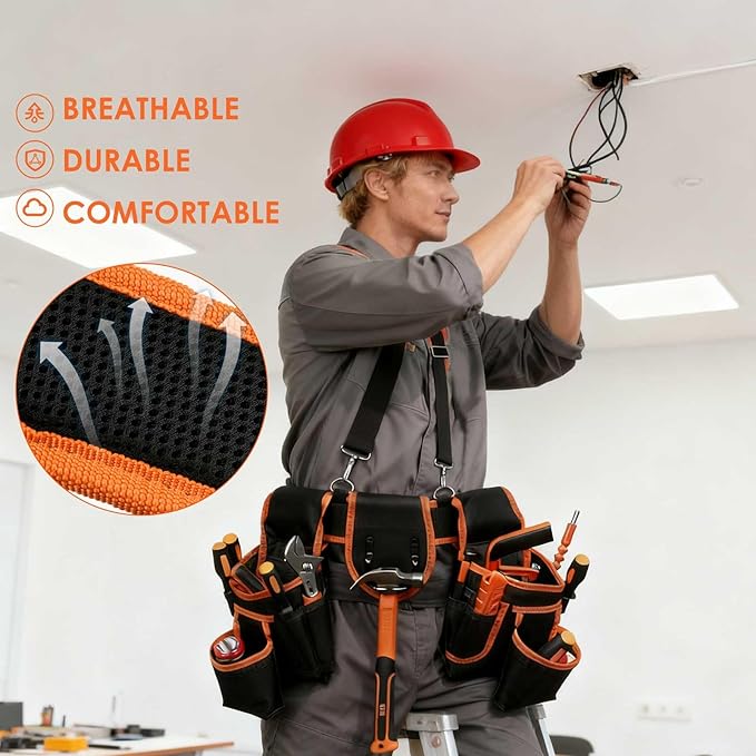 OTYMIOW Construction Tool Belt for Men, Detachable & Adjustable Carpenter Tool Belt, Morrales De Construccion for Framers Carpenter Electrician Construction(33.4''-66.9'')
