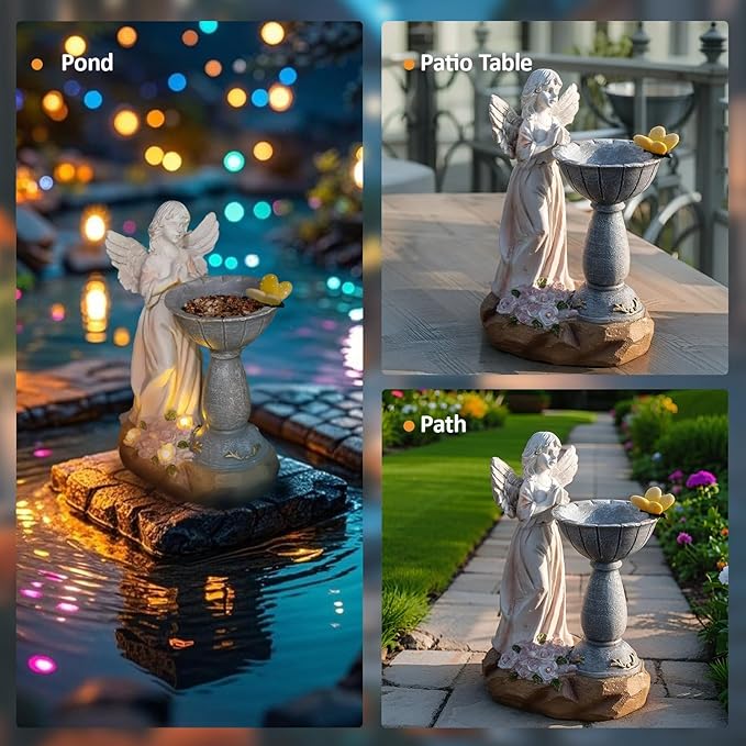 Natelf Solar Resin Angel Statue Outdoor Decor Figurine Garden Art with Glowing Flowers, Night Light for Patio, Ornament Yard Decorations for Patio Gift for Mom, Housewarming