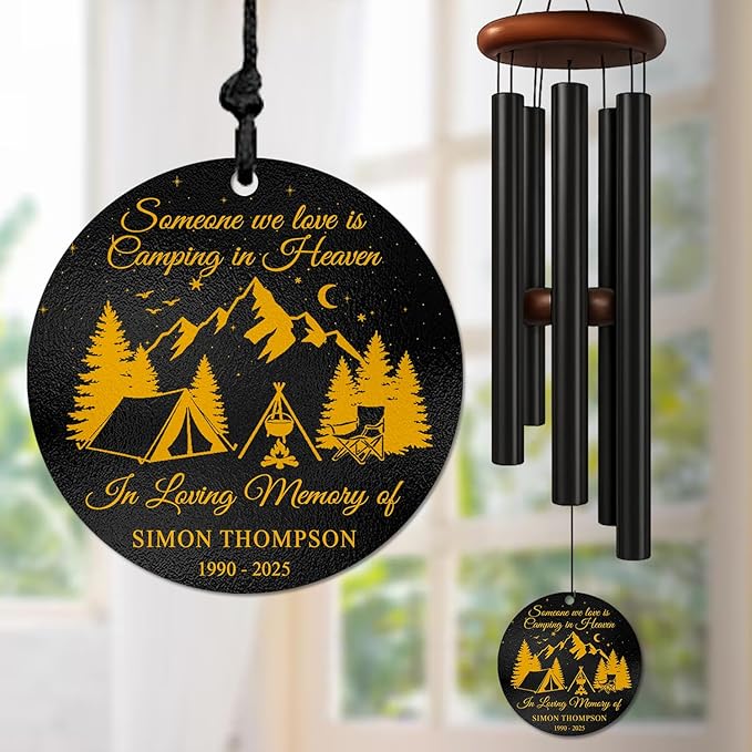 Personalized Camping Memorial Wind Chime – Custom Name & Years in Loving Memory Tribute – Sympathy Gift for Campers – Remembrance Windchime for Bereavement Support and Comfort for Family & Friends