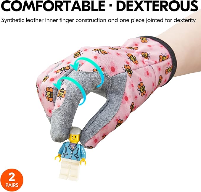 Vgo... 2-Pairs Age 3-4 Kids Gardening Gloves,Children Yard Work Gloves,Soft Safety Outdoor Playing Gloves (Size XS, Blue&Pink, KID-MF7362)