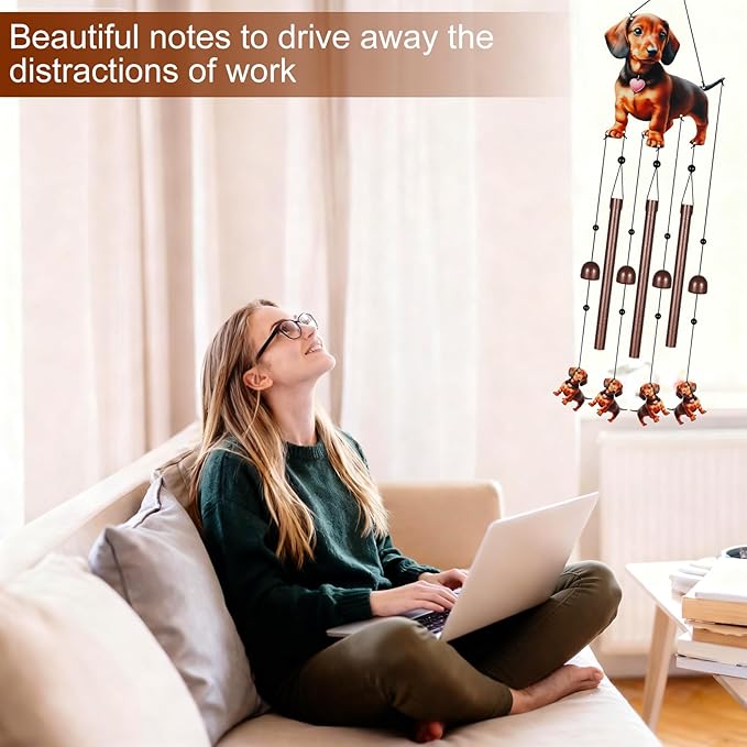 Metal Colorful Dachshund Wind Chimes for Outside to Create a Zen Atmosphere Suitable for Outdoor Garden Patio Home Decor,Melodious Melodic Tones Suitable as A Birthday for Women Mom