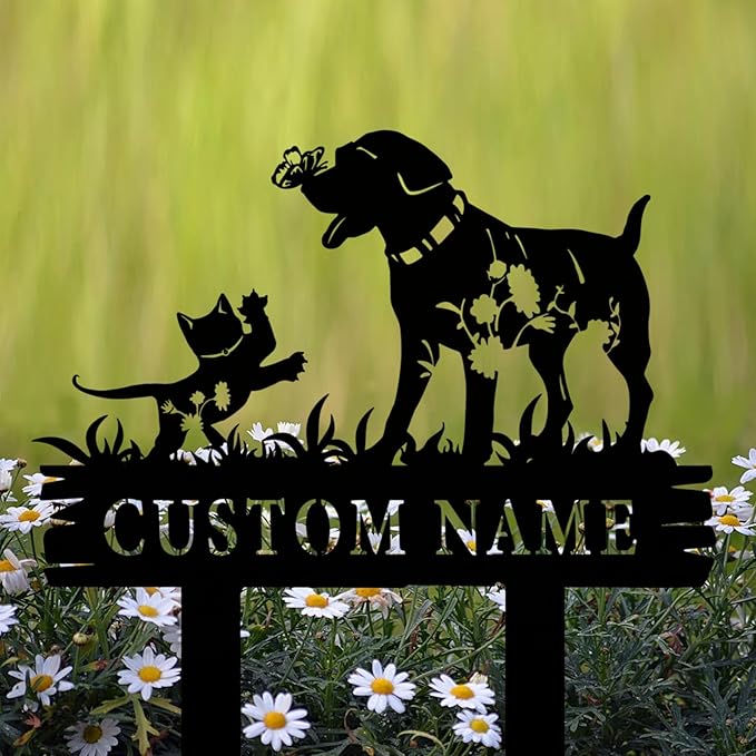 Custom Cat and Dog Garden Stake,Personalized Pet Stake Sign,Custom Cat Dog Stake Art Sign,Garden Stake Sign,8-24inches