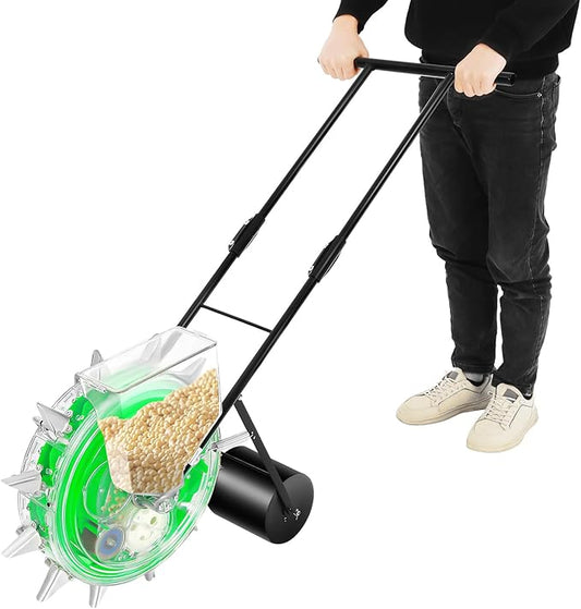 Hand-Push Seeder,Hand-Push Roller Seeding,Garden Seeder,Sweet Corn Planter, Accurate Seed Drill for Gardeners, Durable Corn Planter, 8.82lbs Storage Box, Quantitative Sowing (1-3 Seeds)