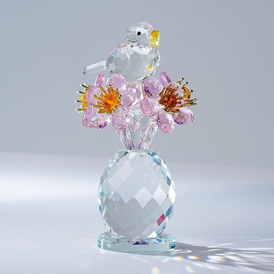 Crystal Bird & Forget-Me-Not Flower Figurine,3x4 inch Glass Flower Collectible Ornaments for Home Decor Table Centerpiece Glass Bouquet Flowers Keepsake Gifts for Women （Pink）