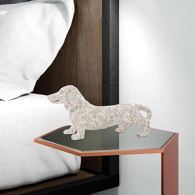 SIMON'S SHOP 11'' Dachshund Sculpture, White Wiener Dog Statue, Standing Puppy Figurines for Dog Lovers, Home Office Table Mantel Bookshelf Décor
