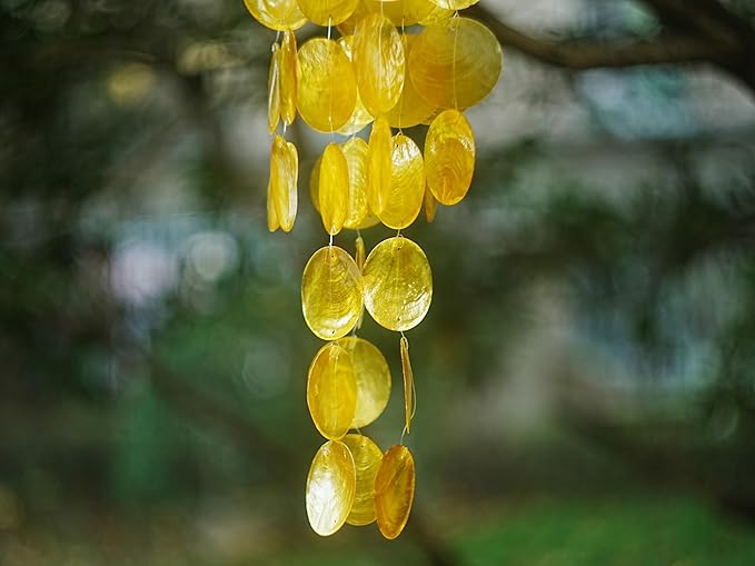 Capiz Shell Wind Chime for Outside 28” Sea Glass Wind Chime Ocean/Beach Themed Chime Gift for Women Mother’s Day Decoration Orange