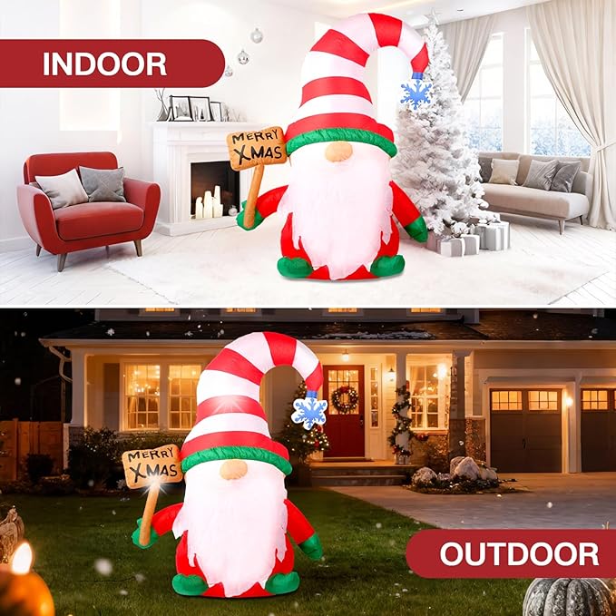 6 FT Christmas Inflatables Decorations Outdoor，Blow Up Gnome Tumbler with Built-in LED Lights for Indoor Holiday Party Yard Garden Lawn Décor