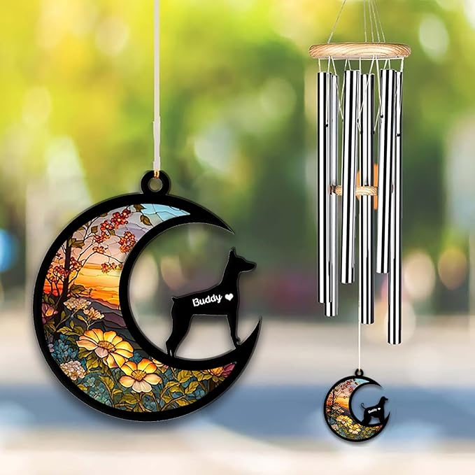 German Pinscher Sun Catcher Wind Chime, Custom Sunflower Suncatcher Dog Memorial Wind Chime, Dog Loss Gift, Dog Sympathy Gift, Pet Loss Suncatcher, Outdoor Garden Decor
