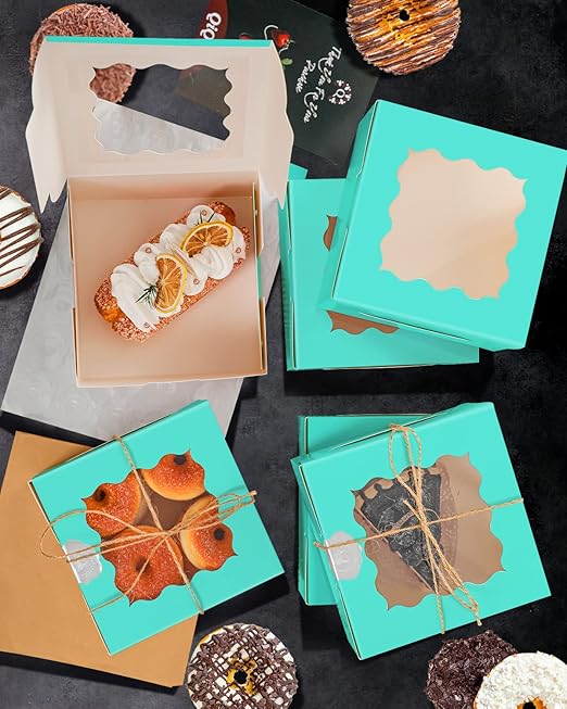 qiqee Mint Blue Cookie Boxes with Window 36packs 6x6x3 Mint Blue Bakery Box Pastry Box for Wedding Favor Birthday ＆ Party