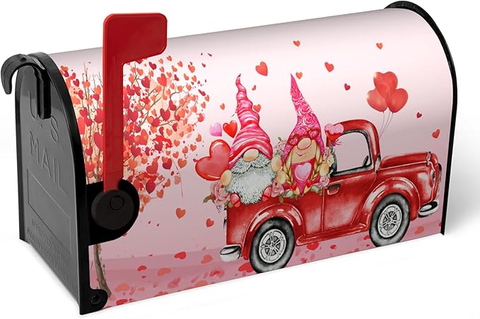 Valentine Mailbox Covers Magnetic Large Size Valentines Day Mail Box Post Cover Gnome Red Heart Truck Letterbox Wrap Happy Valentine's Day Waterproof Mailbox Cover 25.5 X 21 Inch