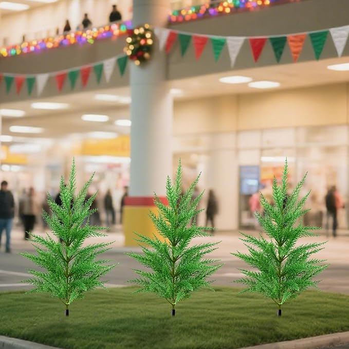 Green Pine Christmas Tree Stake Realistic Decorative Berry Artificial Plants Garden Stakes with Ground Spike (Green 1, One Size)