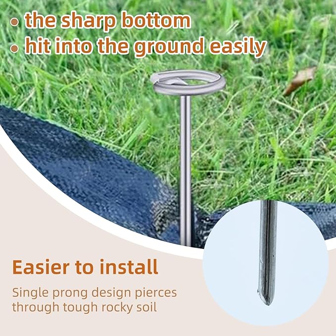 50 Pack Circle Top Landscape Fabric Stakes 8 Gauge Landscape Pins, More Holding Power Than U-Shape Garden Staples, 6 Inch Length Garden Stakes Not Easy to Bend, Yard Lawn Spikes for Plant Cover