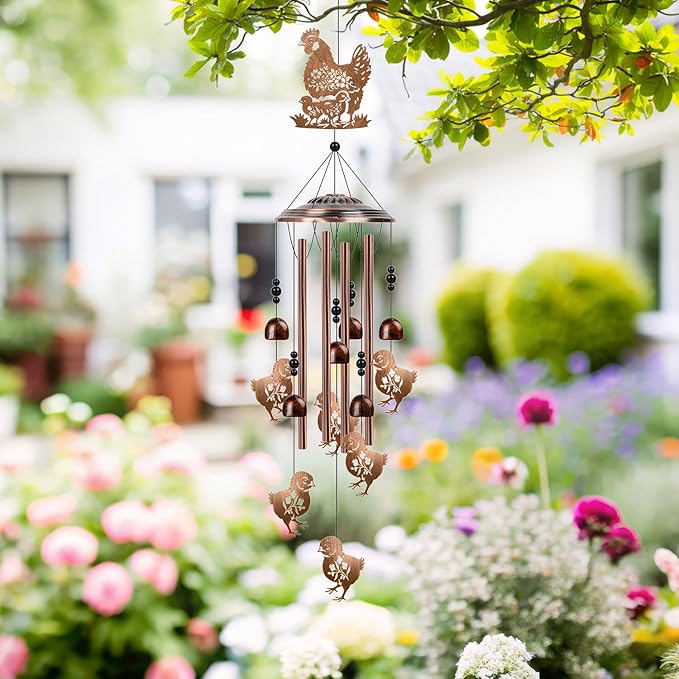 Chicken Wind Chimes for Outside - Chicken Gifts Rooster Hen Decor for Women Men, Birthday Housewarming Christmas Mothers Day Present, Metal Memorial Wind Chimes for Outdoor Garden Decor