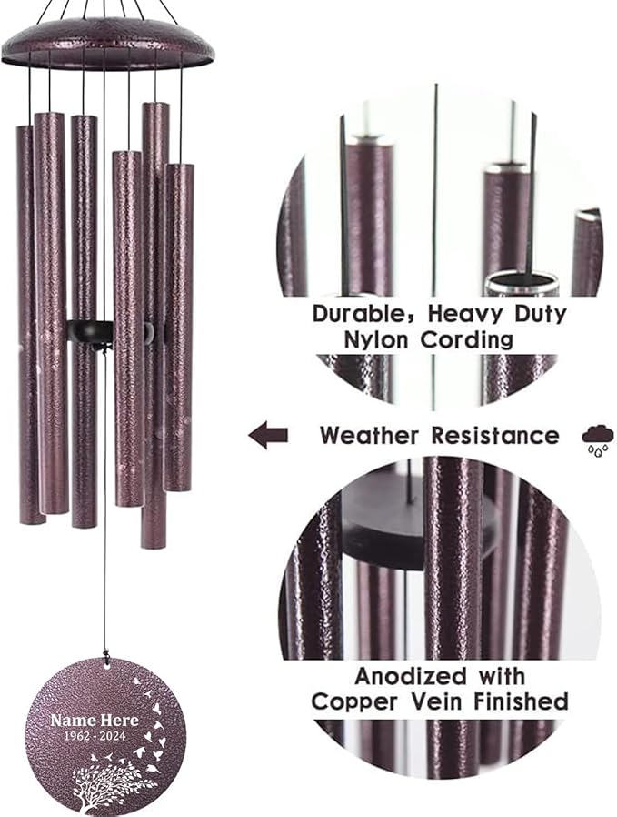 Sympathy Wind Chimes Personalized, 36in Deep Tone Chimes in Loving Memory, Loss of Loved One, Sympathy Gifts Memorial Gifts for Funeral, Outdoor (Produced in USA)