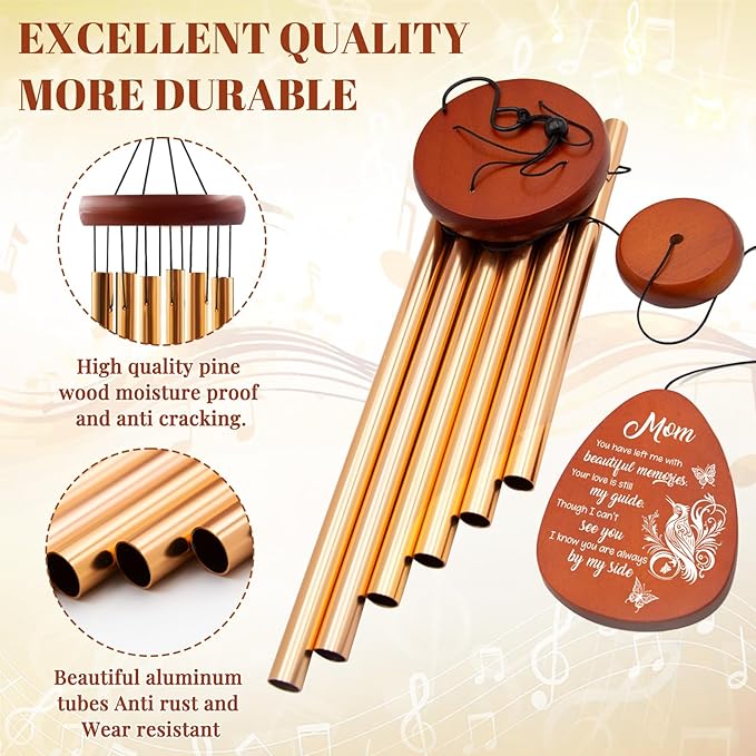 Memorial Sympathy Gifts for Loss of Mom, 25" Memorial Wind Chimes for Loss of Mother, Bereavement Gifts Ideas for Christmas Thanksgiving, in Memory of Mom Gift for Garden Home Outdoors