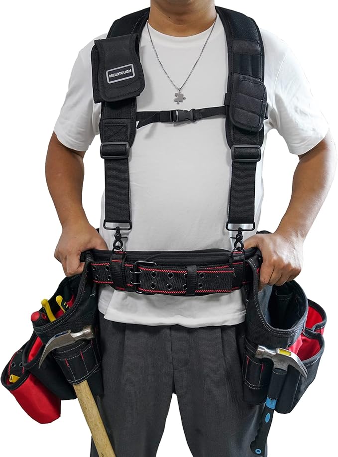 MELOTOUGH Padded Tool Belt with D ring for men construction Strong Durable Double Metal Roller Buckle,adjustable waist 44'-53'thick confortable foam padding (XXL)