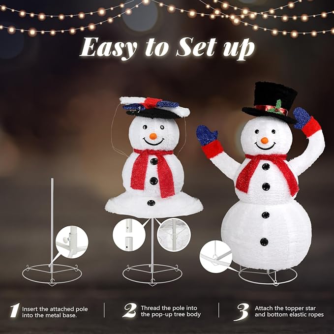 VINGLI 4FT Auto-Waving Outdoor Snowman Christmas Decorations, Lighted Pop Up Snowman w/120 LED Lights, Moving Hat, Red Scarf, Ground Stakes for Indoor, Yard, Outside Xmas Decor