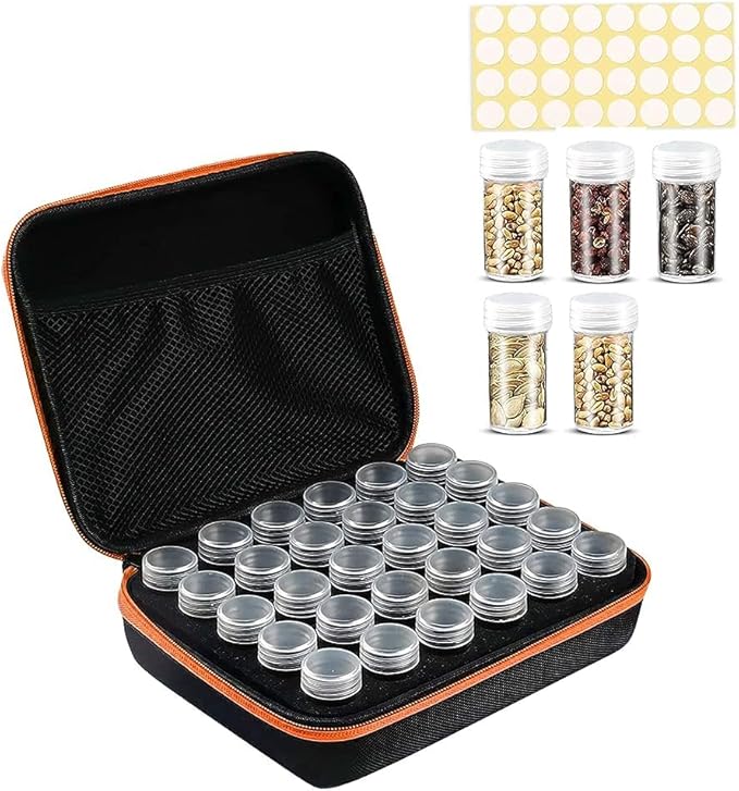 30 pcs Seed Storage Organizer, Seed Organizer Storage Box with 30 Label Sticker, Flower Plant Garden Seed Storage Containers Can Be Used for Seeds, Jewelry, Diamond Storage（orange）