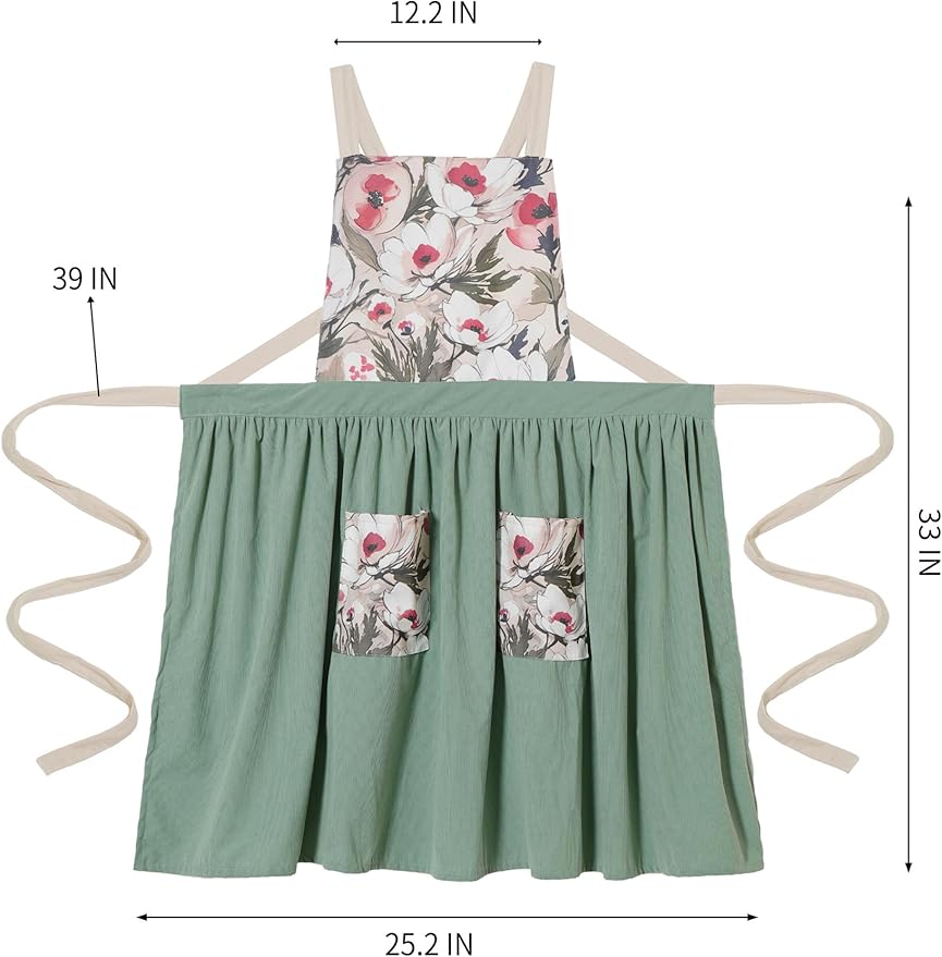 Vintage Pinafore Apron Dress for Women with Pockets Cute Floral Chef Aprons for Kitchen Cooking Baking Gardening