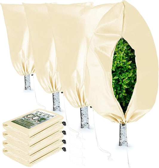 Homimp Plant Covers Freeze Protection, 4 Pack Frost Covers with Zipper Drawstring (23.6" x 31.5") Plant Protection Cover Bags for Outdoor Winter Frost Cold Weather Shrubs Trees Jacket Covers(Yellow)