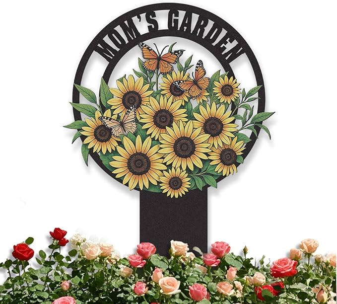 Personalized Garden Signs, Colorful Sunflower Garden Decor for Outside, Decorative Yard Stakes, Metal Yard Art, Patio Decor, Custom Last Name Sign, Lawn Art, Housewarming Gifts Color07