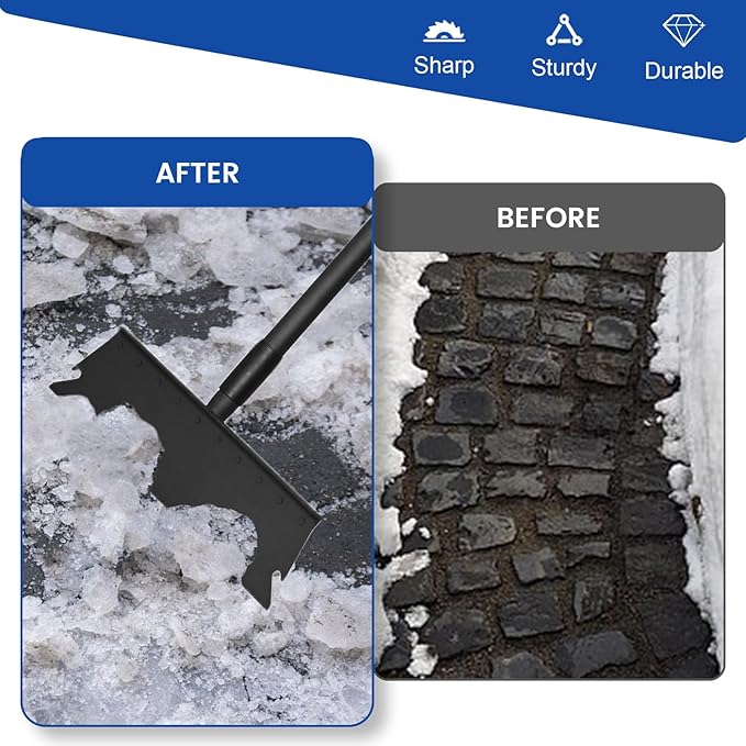 Larger Garden Cleaning Shovel, Floor Scraper, Ice Scraper, 63 Inch Adjustable Heavy Duty Snow Scraper Long Handle, Garden Flat Shovel for Lawn Edging Weeding Digging Snow Removal and Ice Scraping