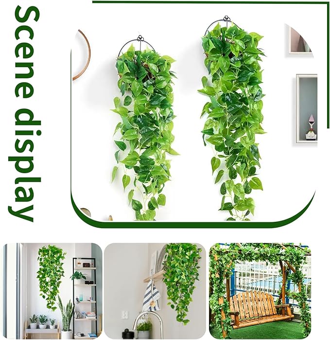 Fake Hanging Plants Vines(4pcs)for Room Decor, Artificial Ivy Greenery Garlands for Home Bedroom Living Aesthetic Kitchen Office Wall Patio Bookshelf,Indoor,Outdoor Farmhouse Decorations(No Basket)