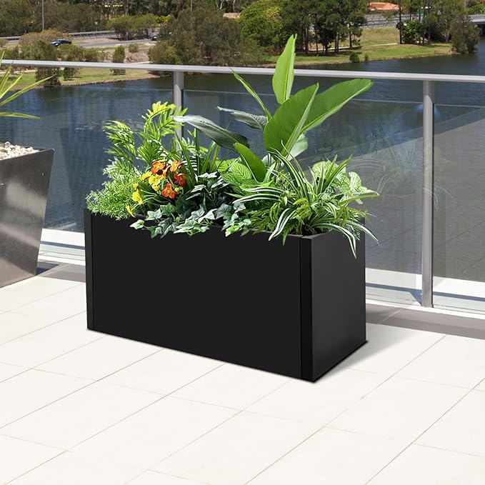 Rectangular Steel Planter Box Large Metal Outdoor Planter Grow Box Heavy Duty Natural Flower Plant Pot for Outdoor Indoor Backyard Deck Garden and Patio, 25" L x 12" W x 12" H