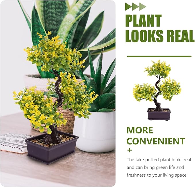 Cabilock Artificial Bonsai Tree, Fake Potted Bonsai Plants Decoration, Simulation Faux Plants Decor, Desktop Realistic Welcoming Pine Ornament for Home Office Entryway Chests Decor, Yellow
