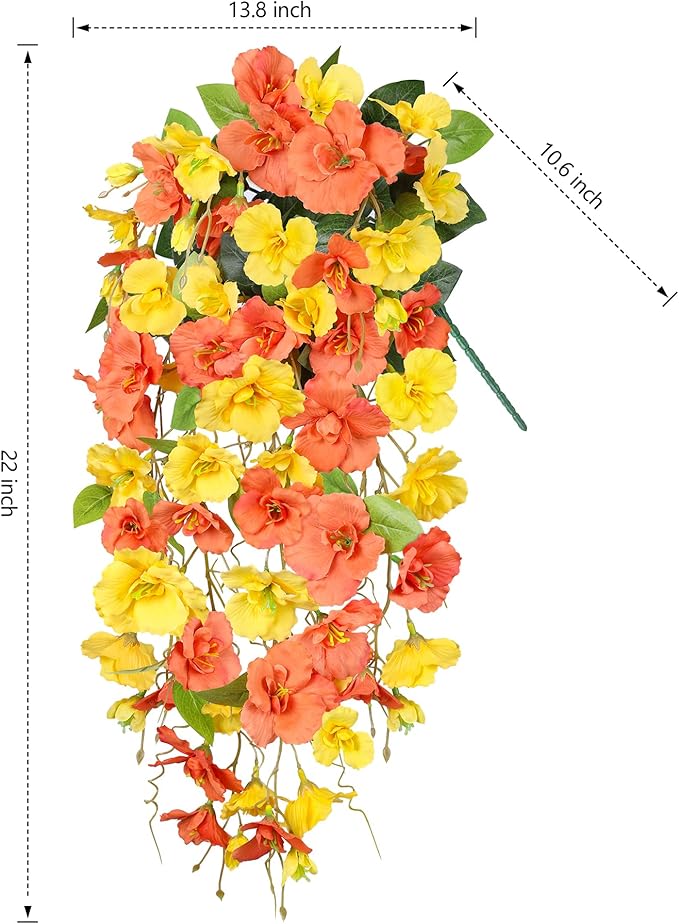 Artificial Hibiscus Fake Hanging Flowers Plants for Outdoors Fall Autumn Decoration, 4pcs Silk Hibiscus Trailing Vines UV Resistant Realistic Faux Flowers for Outside Front Door Porch Yard Indoor, Mix
