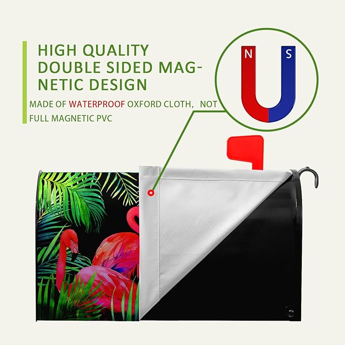 Flamingos Mailbox Cover Magnetic Summer Tropical Palm Waterproof Mailbox Wraps Pink Birds Green Leaf Post Letter Mail Box Standard Size 21x18 Inch for Garden Yard Decor Outdoor