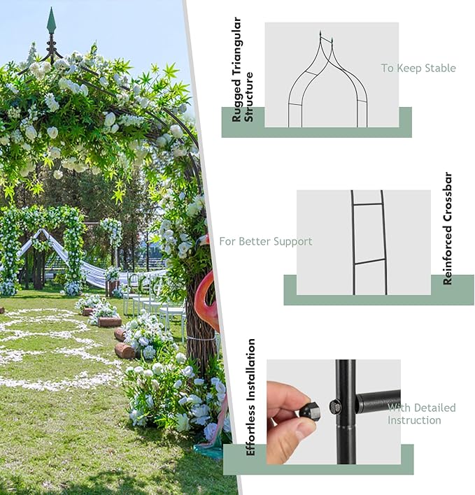S AFSTAR 9.5 Ft Metal Arch, Outdoor Garden Arch for Various Climbing Plant Flower, Wedding Backdrop Stand Archway Arbor for Wedding Garden Party Ceremony Gothic Style Decoration, Easy-to-Assemble (1)