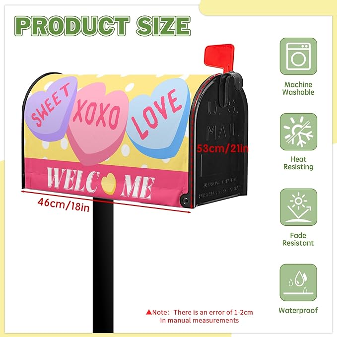 Welcome Valentines Day Mailbox Covers Magnetic Standard Size 18X21 Inch Love Heart Candy Polka Dot Mailbox Wraps Cover Decoration Outdoor Garden Home Yard Outside