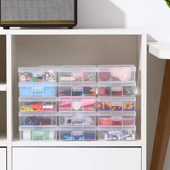 novelinks 18 Pack Small Plastic Storage Containers Clear Arts & Crafts Storage Boxes & Organizers Stackable Small Containers With Lids For Organizin (Set 1)